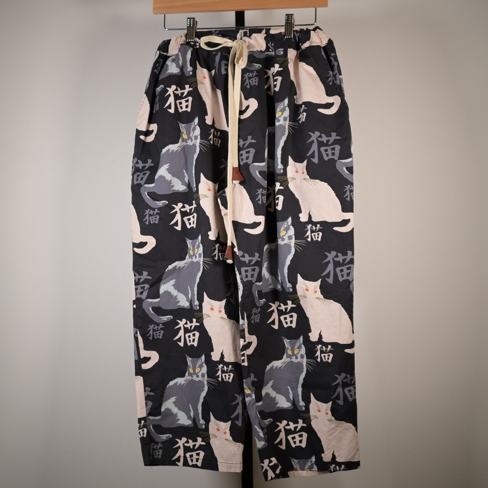 Kidoriman Mens Cat Kanji Print Casual Pants Black Streetwear Trousers 4XL